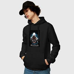 Толстовка-худи хлопковая мужская Assassins creed белый костюм, цвет: черный — фото 2