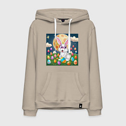 Толстовка-худи хлопковая мужская Зайчик ботаник, цвет: миндальный