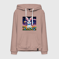 Толстовка-худи хлопковая мужская Кролик под звёздами, цвет: пыльно-розовый