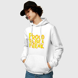 Толстовка-худи хлопковая мужская Proud to be a freak, цвет: белый — фото 2