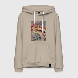 Толстовка-худи хлопковая мужская Спящие котики и труд мем, цвет: миндальный