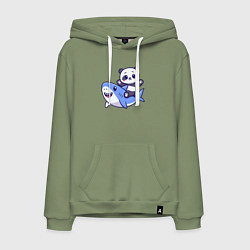 Толстовка-худи хлопковая мужская Панда и акула, цвет: авокадо