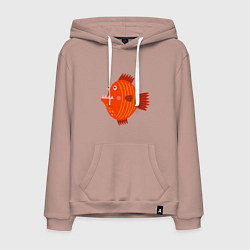 Толстовка-худи хлопковая мужская Зубастая рыба, цвет: пыльно-розовый
