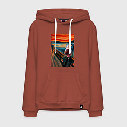 Толстовка-худи хлопковая мужская Акула кричит - мем нейросеть, цвет: кирпичный