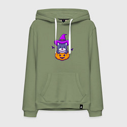 Толстовка-худи хлопковая мужская Kitty halloween, цвет: авокадо