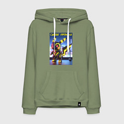 Толстовка-худи хлопковая мужская Cyber pikachu - ai art neon glow fantasy, цвет: авокадо