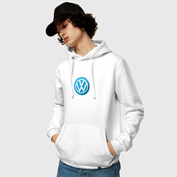 Толстовка-худи хлопковая мужская Volkswagen logo blue, цвет: белый — фото 2