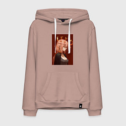 Толстовка-худи хлопковая мужская Человек-бензопила Макима Общественная безопасность, цвет: пыльно-розовый