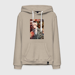 Толстовка-худи хлопковая мужская Моя геройская академия Кацуки Бакуго коллаж, цвет: миндальный