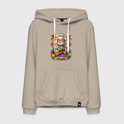 Толстовка-худи хлопковая мужская Ведьмак с гитарой на острове, цвет: миндальный