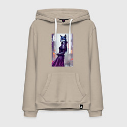 Толстовка-худи хлопковая мужская Чернобурая лиса модница - нейросеть, цвет: миндальный