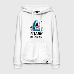 Толстовка-худи хлопковая мужская Shark ice cream - ai art, цвет: белый