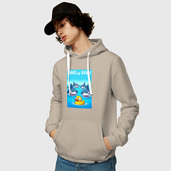 Толстовка-худи хлопковая мужская Duck vs shark - ai art fantasy, цвет: миндальный — фото 2