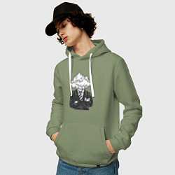 Толстовка-худи хлопковая мужская Босс туча, цвет: авокадо — фото 2