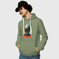Толстовка-худи хлопковая мужская Ai art skull - fantasy, цвет: авокадо — фото 2