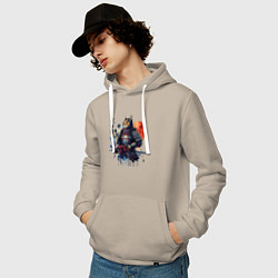 Толстовка-худи хлопковая мужская Cat samurai - bushido ai art, цвет: миндальный — фото 2