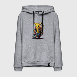 Толстовка-худи хлопковая мужская Пикачу на ретро мотоцикле, цвет: меланж