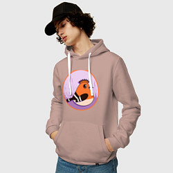 Толстовка-худи хлопковая мужская Птица Удод с ирокезом, цвет: пыльно-розовый — фото 2