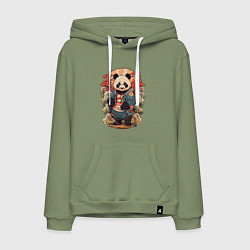 Толстовка-худи хлопковая мужская Панда в японском стиле, цвет: авокадо