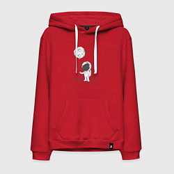 Толстовка-худи хлопковая мужская Космонавт и лунный шарик, цвет: красный