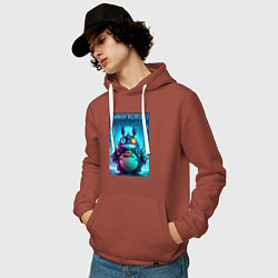 Толстовка-худи хлопковая мужская Cyber Totoro - halloween fantasy, цвет: кирпичный — фото 2