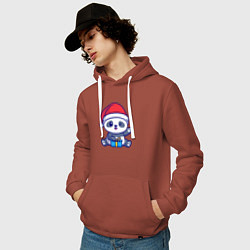 Толстовка-худи хлопковая мужская Новогодняя панда, цвет: кирпичный — фото 2