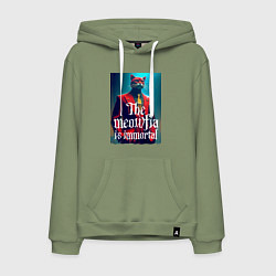 Толстовка-худи хлопковая мужская Мяуфия бессмертна - мем, цвет: авокадо