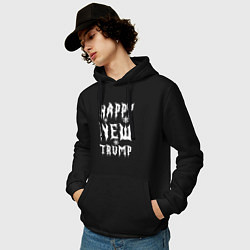 Толстовка-худи хлопковая мужская Happy new Trump - motto, цвет: черный — фото 2