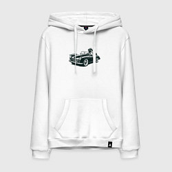 Толстовка-худи хлопковая мужская Мопс на ретро автомобиле, цвет: белый