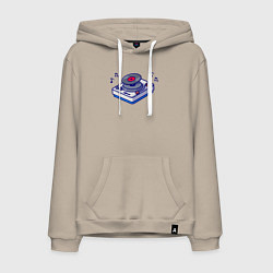 Толстовка-худи хлопковая мужская Музыкальный виниловый проигрыватель, цвет: миндальный