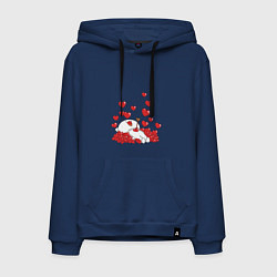 Толстовка-худи хлопковая мужская Белый кот повержен стрелой купидона, цвет: тёмно-синий