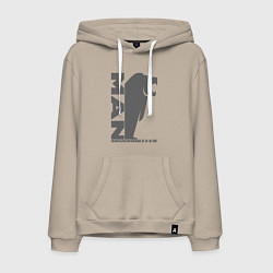 Толстовка-худи хлопковая мужская MAN дальнобойщик серый логотип, цвет: миндальный