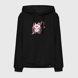 Толстовка-худи хлопковая мужская Кошка самурай, цвет: черный