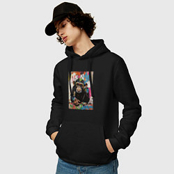 Толстовка-худи хлопковая мужская Monkey color, цвет: черный — фото 2
