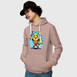 Толстовка-худи хлопковая мужская Big Pikachu, цвет: пыльно-розовый — фото 2