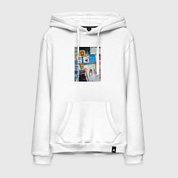 Толстовка-худи хлопковая мужская Граффити уличное искусство со скелетом и надписями, цвет: белый