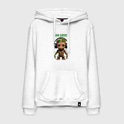 Толстовка-худи хлопковая мужская Малыш Грут в наушниках, цвет: белый