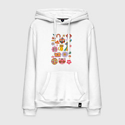 Толстовка-худи хлопковая мужская Ретро коллаж яркие картинки, цвет: белый