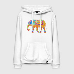 Толстовка-худи хлопковая мужская Батик слон индийский, цвет: белый