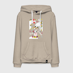 Толстовка-худи хлопковая мужская Семья три ламы с цветами, цвет: миндальный