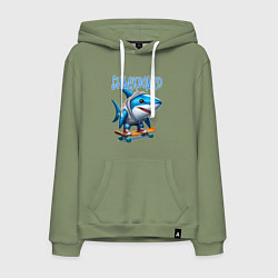Толстовка-худи хлопковая мужская Акула крутой скейтбордист - нейроарт фантазия, цвет: авокадо