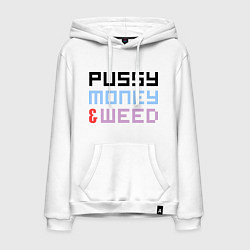 Толстовка-худи хлопковая мужская Pussy, money, weed, цвет: белый