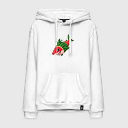 Толстовка-худи хлопковая мужская Арбузная акула, цвет: белый