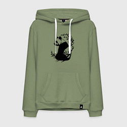 Толстовка-худи хлопковая мужская Черная панда и сакура, цвет: авокадо