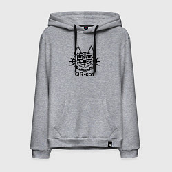 Толстовка-худи хлопковая мужская QR - кот, цвет: меланж