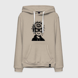 Толстовка-худи хлопковая мужская Аниме биткоин, цвет: миндальный