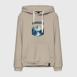 Толстовка-худи хлопковая мужская Природа Камчатки, цвет: миндальный