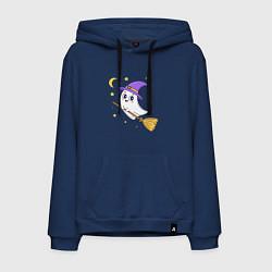 Толстовка-худи хлопковая мужская Хэллоуин, привидение на метле, луна, цвет: тёмно-синий