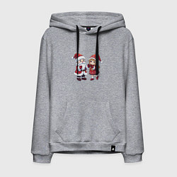 Толстовка-худи хлопковая мужская Мультяшные Дед Мороз и Снегурочка держатся за руки, цвет: меланж
