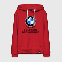 Толстовка-худи хлопковая мужская BMW Driving Machine, цвет: красный